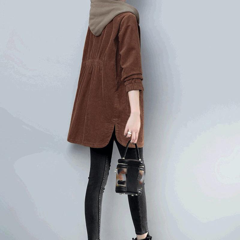 Cord Kapuzenjacke Damen Herbst Locker Windbreaker Lässig Reißverschluss Lang Oberbekleidung Winter