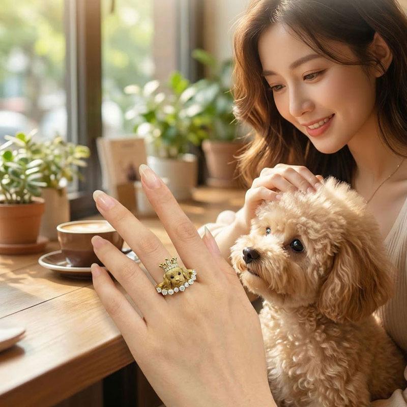 Cute Cartoon Pet Dog Open Ring, Niche Puppy Memorial Adjustable Finger Jewelry, Lovely Pet Ornament
