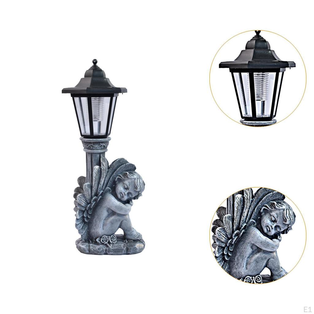 Angel Garden Statue Figurine with Solar Lights Ornament Resin Sculpture for Yard