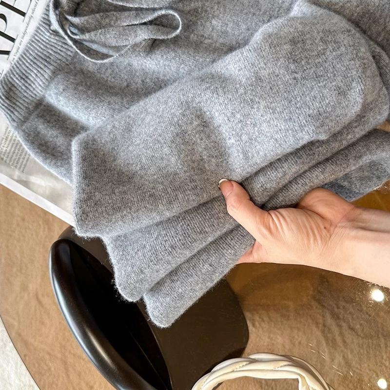 Autumn and Winter Temperament Wool High Waist Loose Wide Leg Pants Women's Cloud Casual Soft Waxy Wool Straight Trousers