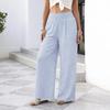 Women Wide Leg Pants Striped Pants, Summer Elastic Waist Casual Soft Lounge Trousers, Breathable Loose Fit Palazzo with Pockets