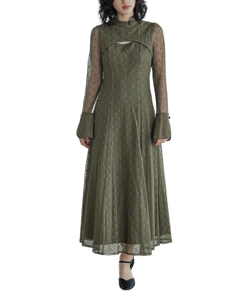 Geometric Party Wedding Lace L [niana] Back-open Dress, Dress, Dress, One-piece Dress, Olive,