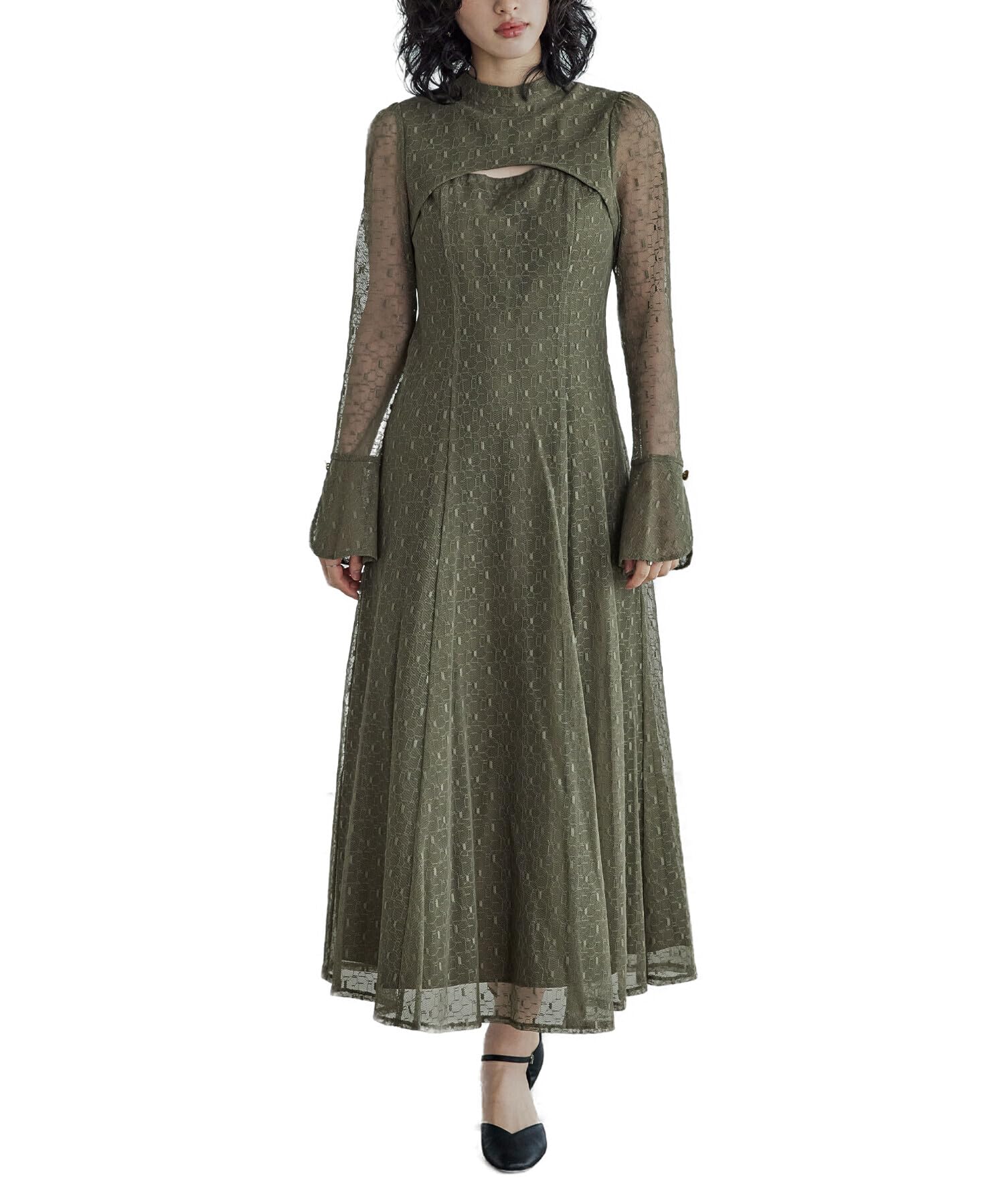 

геометрический вечеринка свадьба кружево L [niana] Платье с открытой спиной, платье, платье, цельное платье, оливковый, оливковый