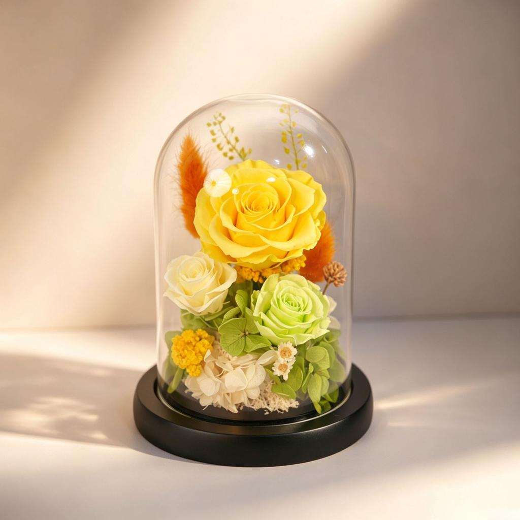 Rose immortal flower glass cover gift box ornament immortal flower gift acrylic immortal flower gift box finished product in stock