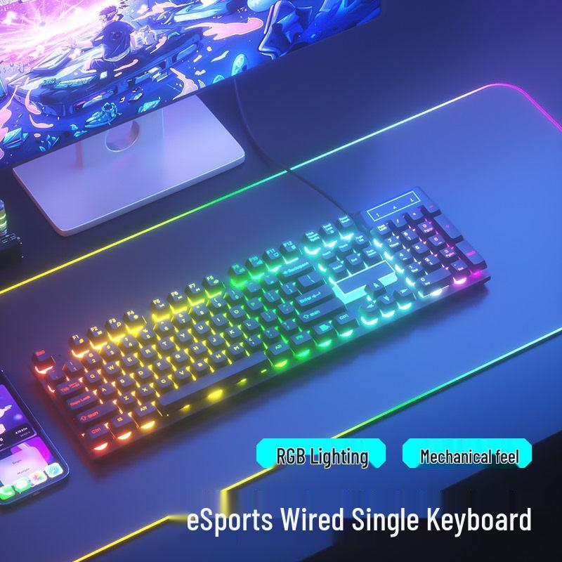 Mechanical Feel Wired Keyboard and Silent Mouse Set for Gaming and Office Use