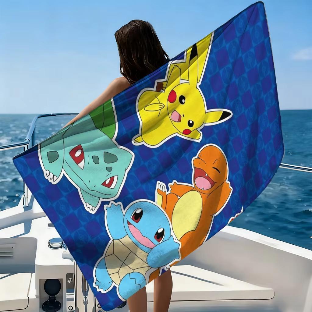Trendy Pokemon Print Beach Towel,Soft Microfiber Lightweight Quick Dry,Oversized for Travel Camping,Pikachu&Decor Towel for Kids
