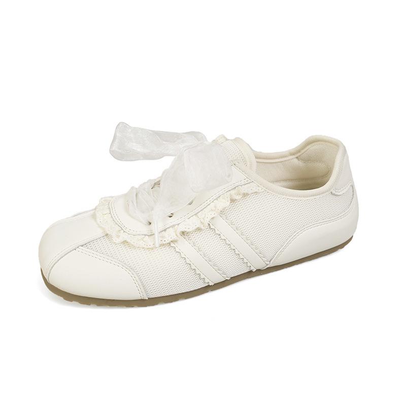 

Fashion 2025 New Comfortable Casual Women Sneakers Fashion Lace Versatile Flat Shoes High Quality Elegant Soft Solid Women Sneakers 35 бежевый