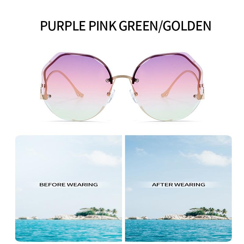 Fashion Rimless Sunglasses Vintage Sun Glasses Women Brand Travel Gradient Sun Glasses Luxury Eyewear