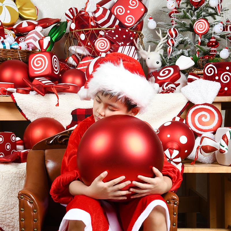 Red Shiny & Matte Glitter Christmas Ball Ornaments - Plastic Hanging Decorations (6-30cm) for Festival Scenes