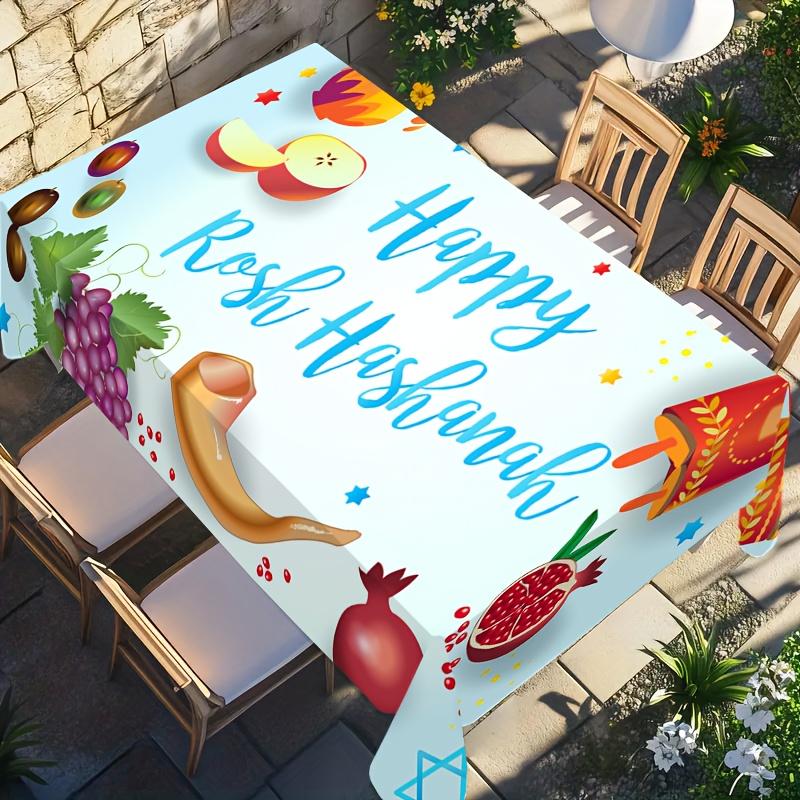 Jewish New Year Rectangle Tablecloth for Table Decor Kitchen Dining Waterproof Reusable Table Cloth for Tables Wedding Party