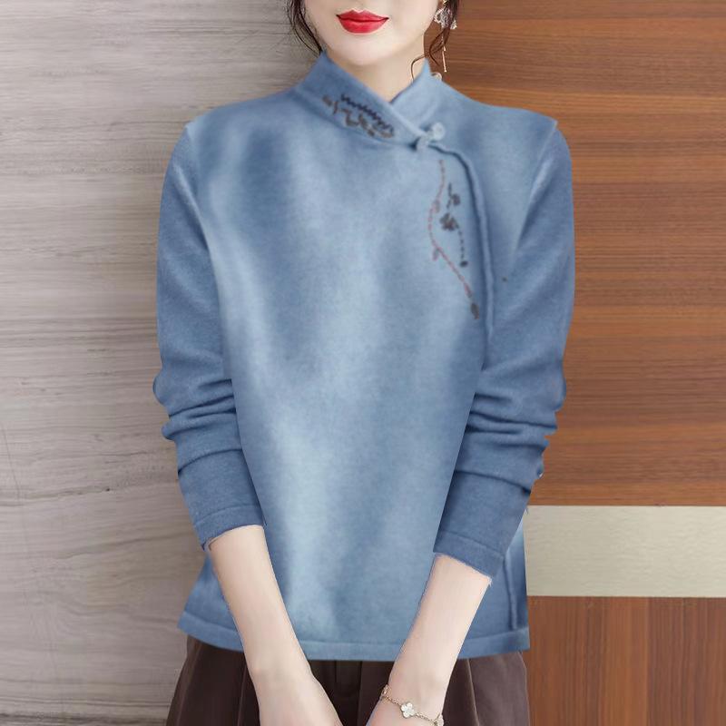 Women S Fleece Lined Thick Long Sleeve T Shirt Chinese Style Base Layer