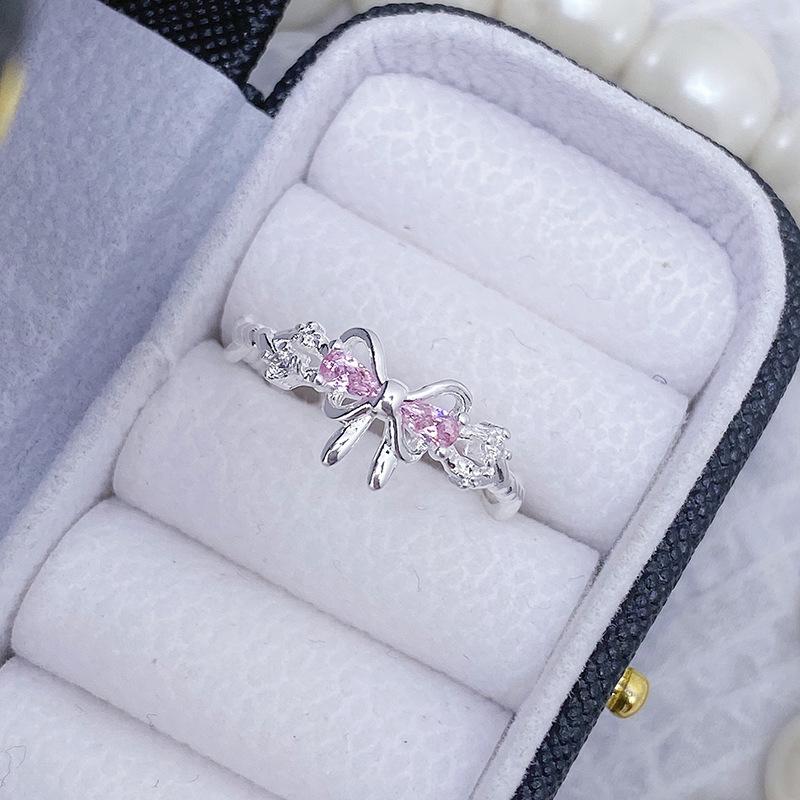 [Knot Dream] Full Diamond Bow Colored Treasure Zircon Stacked Ring Sweet Niche Light Luxury High-End Ring