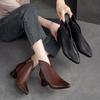 Johnature High Heel Pointed Toe Women Boots Vintage Genuine Leather Versatile Temperament Lady Shoes