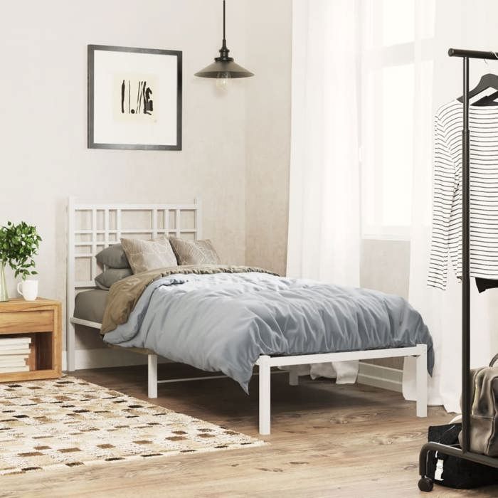 VidaXL Metal Bed Frames with Headboard, Single Bed with Slats and Legs, Indoor Bedroom Adult Bed, 376364