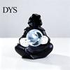 Atmospheric Night Light Faux Crystal Ball Grim Reaper Statue, Gothic Resin Black Robed Creepy Faceless Hood Sculpture with Glowing Clear Ball,