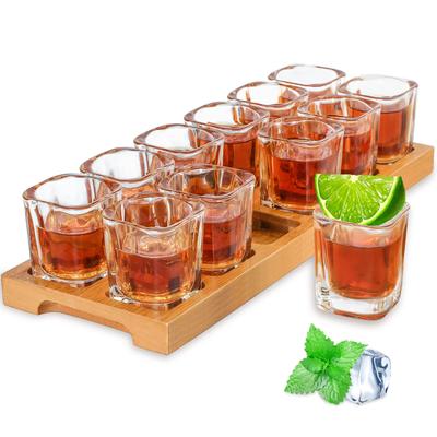 INFTYLE Shot Glass Set - 2oz/60ml, 12-Piece Set with Shot Glass Tray Holder, Thick Base for Club Bar Parties (12 Pieces)