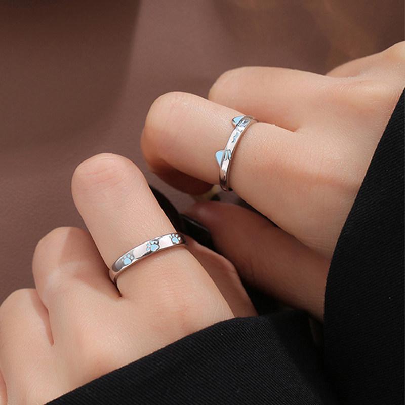 Luminous Cat & Dog Couple Rings: Cartoon Design, Adjustable, Perfect Valentine's Gift