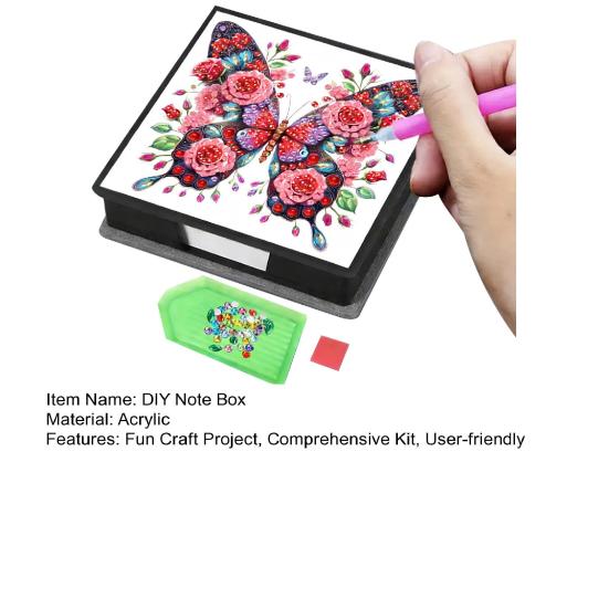 DIY Note Box Diamond Art Kit Sticky Note Holder Craft Set Diamond Art Project Memo Pad Holder DIY Kit for Gift And Home Office Desk Decor