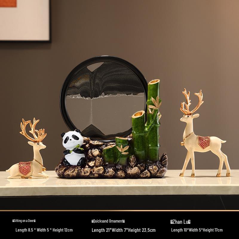 Bamboo Panda Decorative Ornament for Living Room, Office, or Entryway