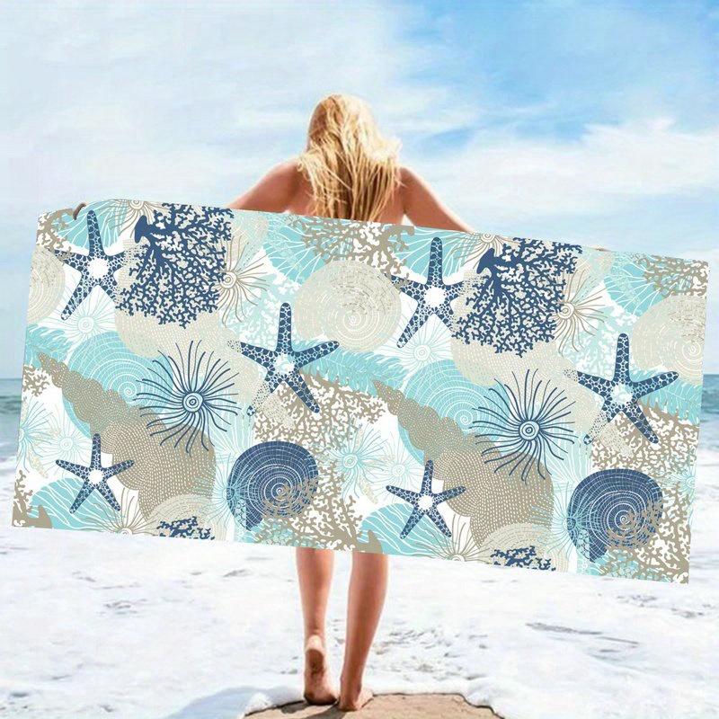

Beach Shell Starfish Pattern Bath Towel Soft Absorbent Beach Towel for Swimming Shower Travel W40*H60(CM)
