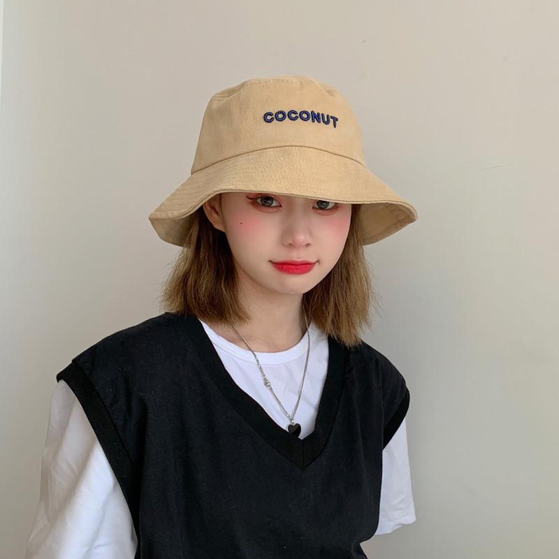 

Tide brand letter bucket hat women spring and summer sunshade wide brim washbasin hat student couple sun hat adjustable PL-coconut bucket hat жовтий