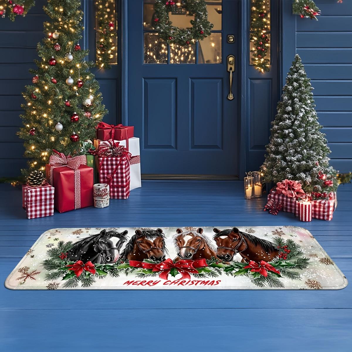 

Horse-Themed Christmas Door Mat - Perfect for Living Room, Bedroom, Kitchen, Holiday Gift for Horse Enthusiasts, Christmas 40x60cm
