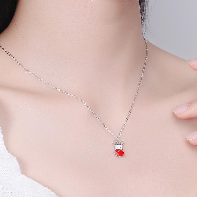 2020 S925 Sterling Silver Reindeer Pendant Necklace for Women - Creative Drip Oil Design, Christmas Fashion Clavicle Chain Hot Style