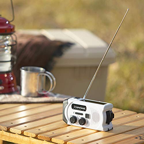 Iris Ohyama Radio, Emergency Preparedness Goods, Small, Rechargeable, Hand-Crank, LED Light, Battery Operated, Portable, Hand-Crank Charging Radio Lig
