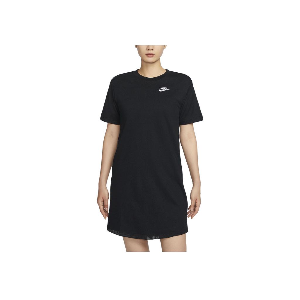 Nike Sportswear Solid Color Crew Neck Mid-Length Casual Short Sleeve T-Shirt Women Tops Black FB8342-010
