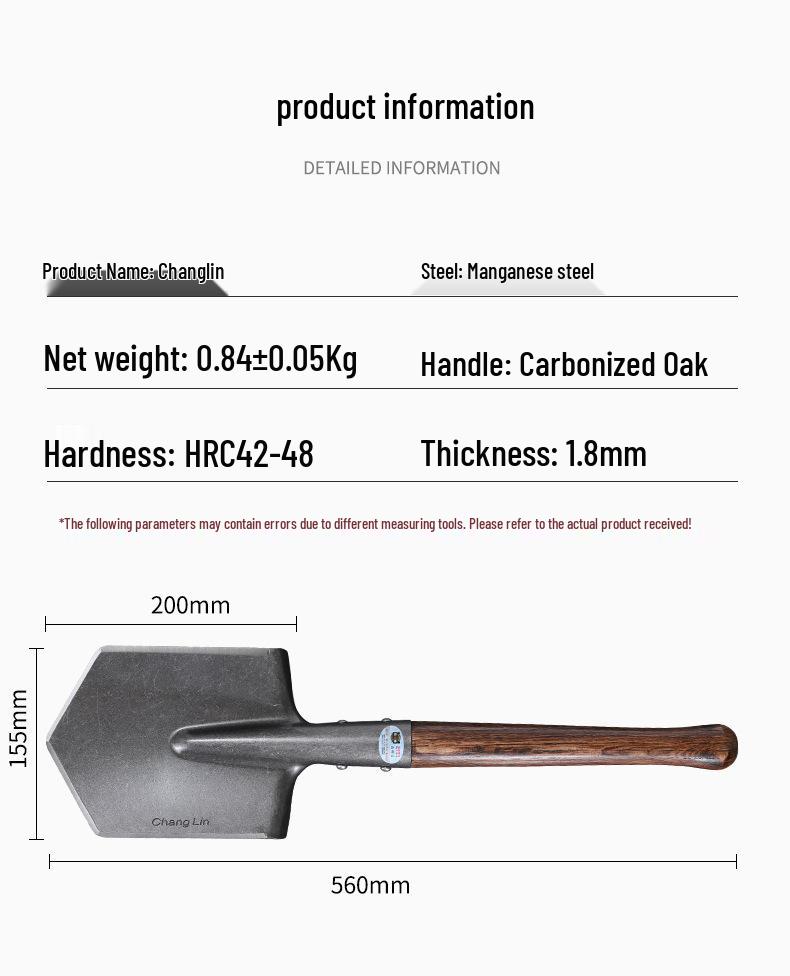 106b Polished Russian-Style Small Manganese Steel Shovel with Carbonized Green Steel and Wood Handle for Military Engineering and Outdoor Use