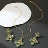 Atmospheric Green Oil-drop Flower Necklace and Earrings Set