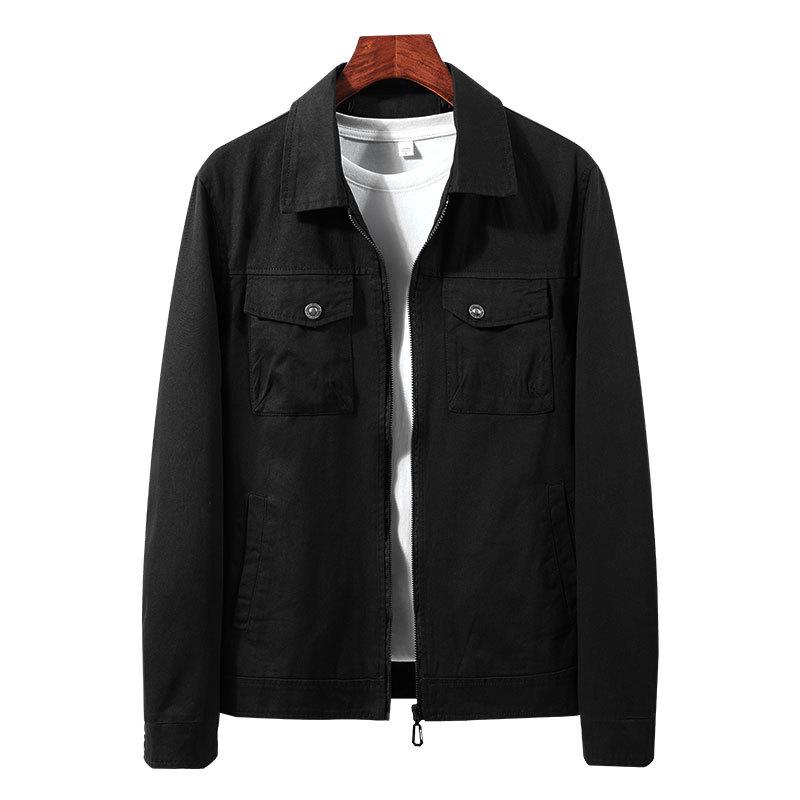 Men's Casual Black Denim Jacket, Versatile Spring & Autumn Workwear, Trendy Turn-Down Collar Top