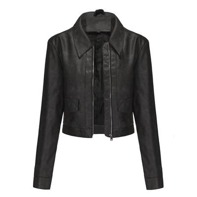 Thin Leather Jacket for Women with Long Sleeves Casual Women's Outerwear Fashionable Leather Jacket