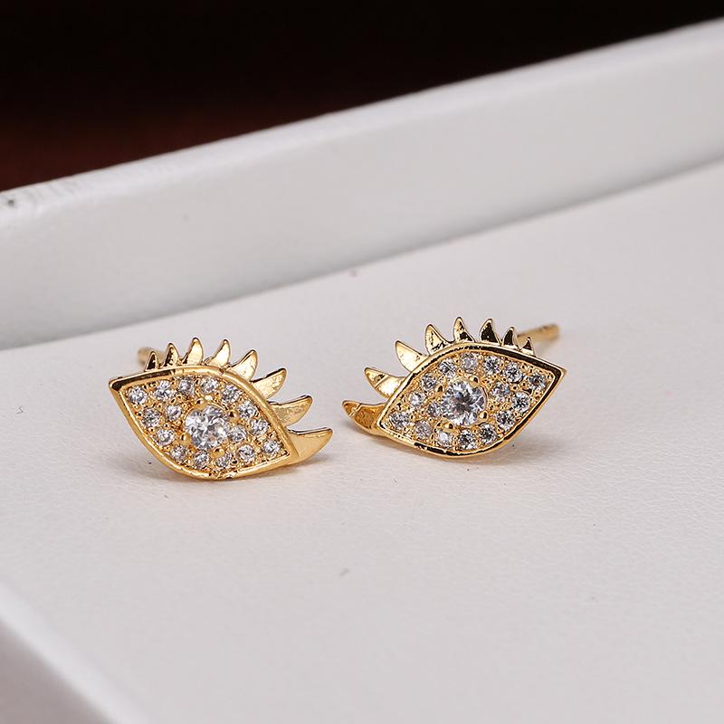 Geometric Rhinestone Eye Stud Earrings - Women s Unique Metal Jewelry золотой