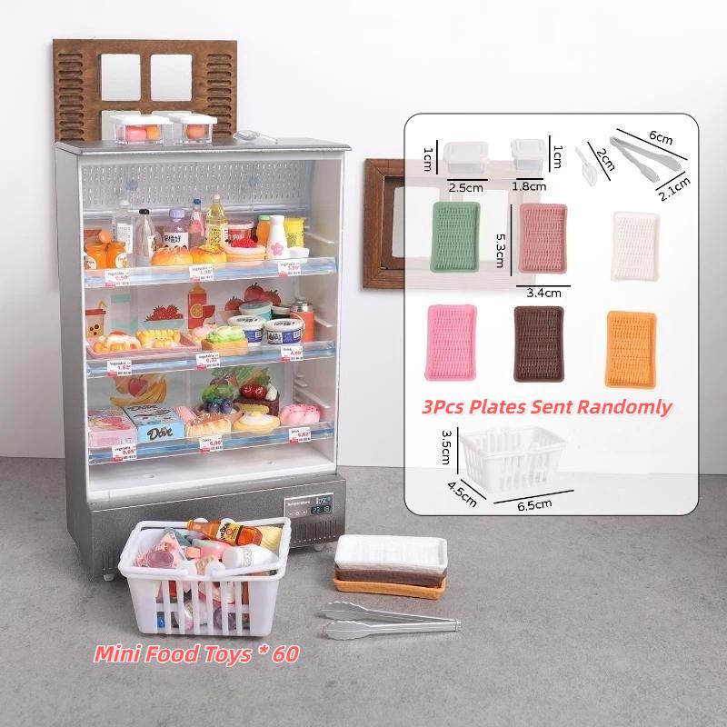 1/12 Scale Dollhouse Miniature Refrigerator Realistic Kitchen Display Furniture with Tiny Food Accessories for Kids Play