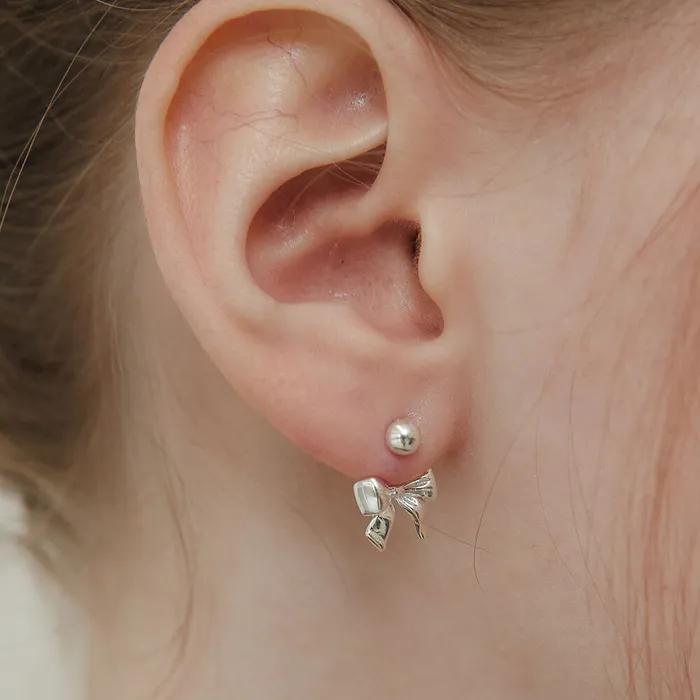 (Silver 925) Party Ribbon Ear Jacket Earrings EC3075