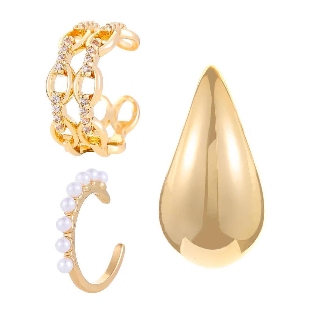 Chic European & American Oval Hollow Electroplated Ear Clip Earrings