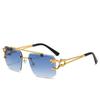 Retro Double Bridge Sunglasses for Women & Men Stylish Rimless Cat-Eye Design with Bold Leopard Print Trendy Eyewear