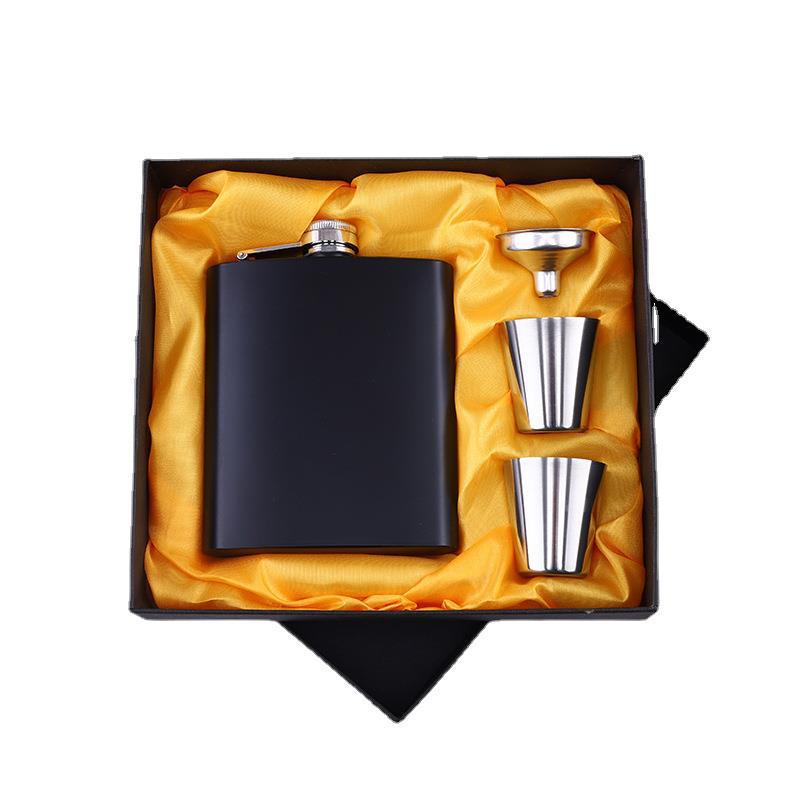 Matte Black Spray Paint 6oz Pocket Stainless Steel Flask Gift Set