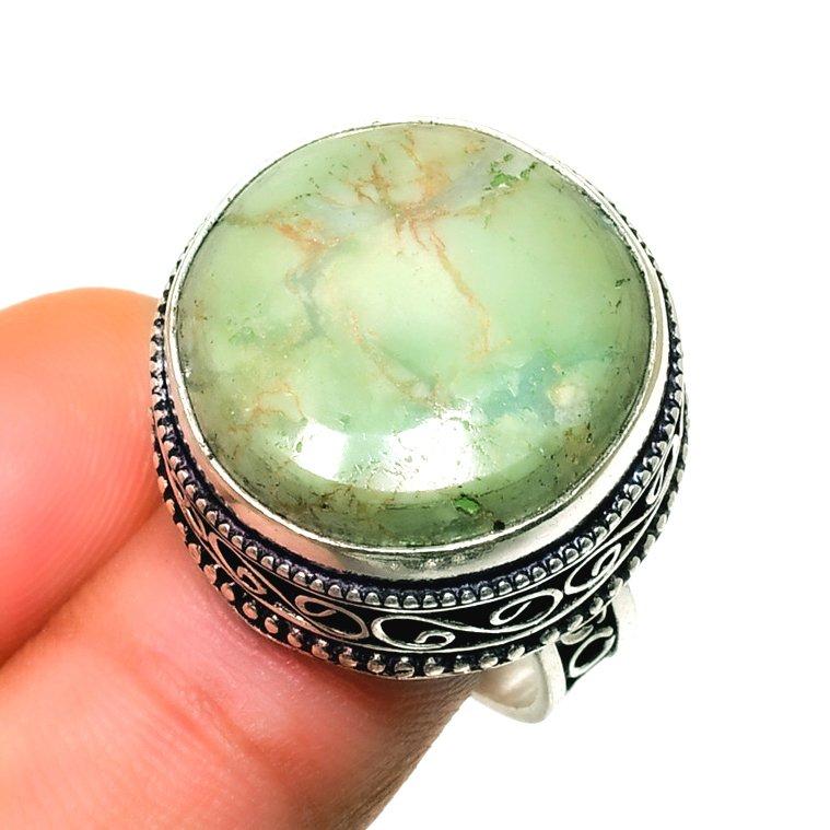 

Ювелирное кольцо ручной работы с драгоценным камнем хризопраз 925 пробы, посеребренное, размер 7