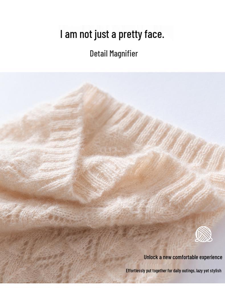 Cashmere Neck Warmer: 100% Pure Cashmere, Hollow Knit, Fashionable Warm Scarf