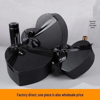 Set of 3 Heart-Shaped Black Gift Boxes for Valentine's Day, Chocolate, or Lipstick