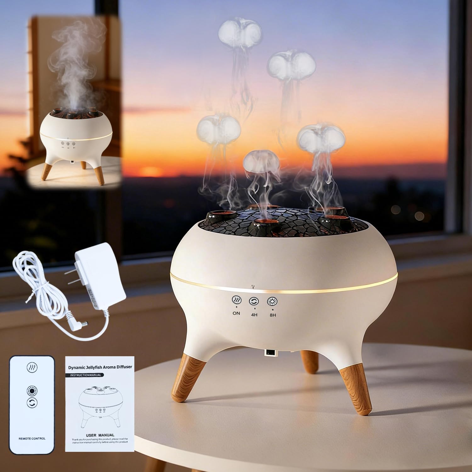 Essential Oil Diffuser,Humidifier Aroma Diffuser with Remote,Mist Dancing with Music Aromatherapy,Jellyfish Humidifier for Home Bedroom Office Hotel белый