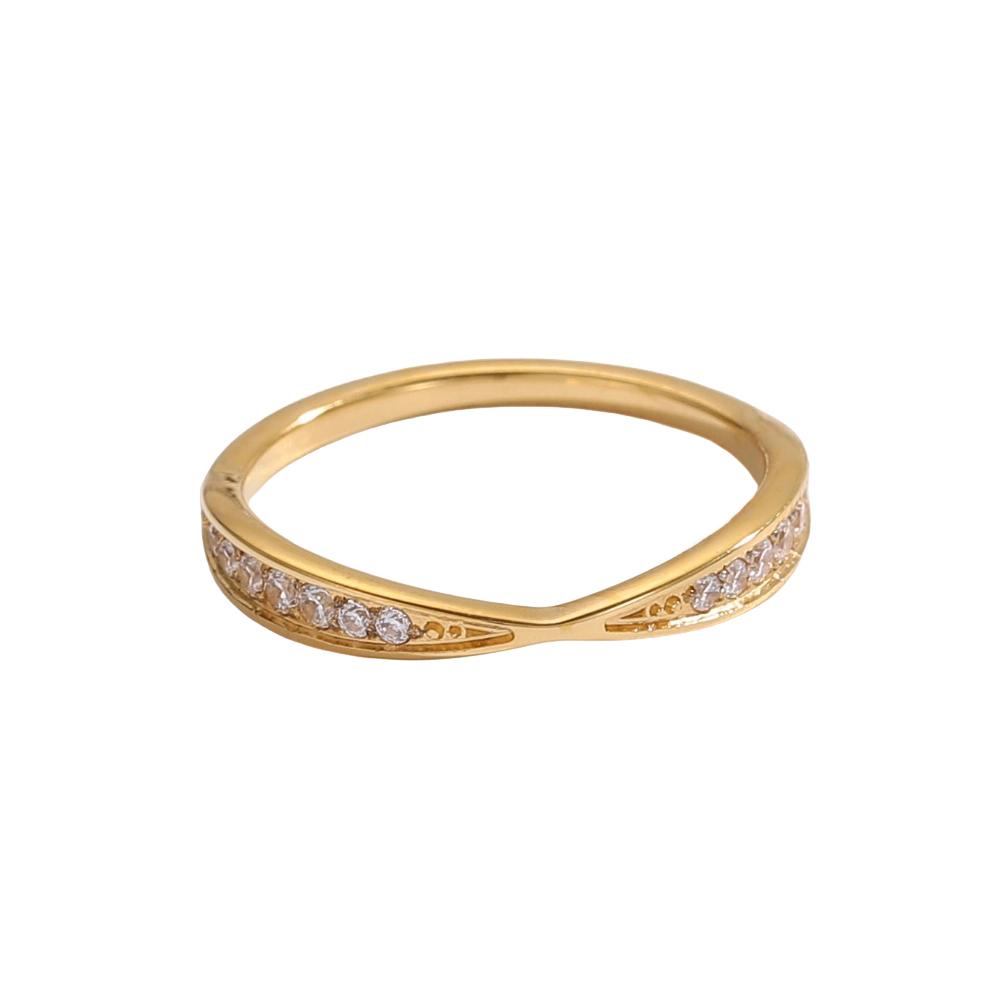 

CARLIDANA Unisex High-End Stainless Steel Zircon Ring Crossover Shape Fashionable Light Luxury Exquisite Ins Index Finger Ring 7 золотой