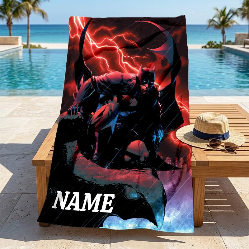 Custom Name Batman Storm Stylish Digital Printing Beach Towel Quick‑Drying Absorbent Blanket for Beach Pool Gym Travel