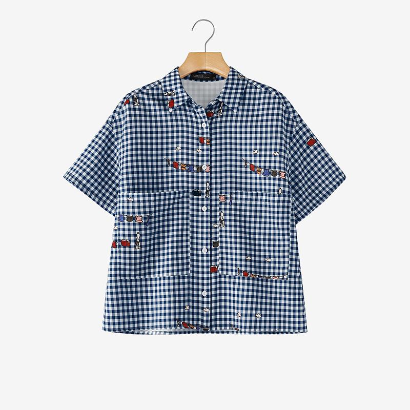 ZANZEA Women Casual Turn Down Collar Loose Short Sleeve Plaid Print Blouse