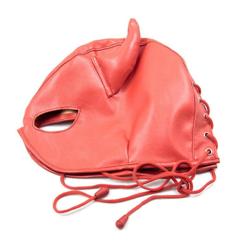 Halloween Dress Up Devil Bondage Mask Slave Head Hood Half Enclosed Fun Headgear Masks Sex Game For Couples Sex Toys for Couples