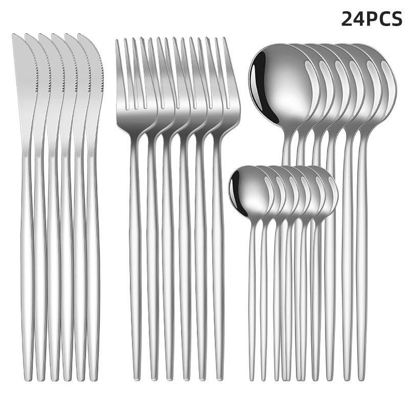 Luxurious 30-Piece Gold Stainless Steel Cutlery Set: Includes Portuguese Knife, Fork, and Spoon for Western Cuisine in an Elegant Gift Box.