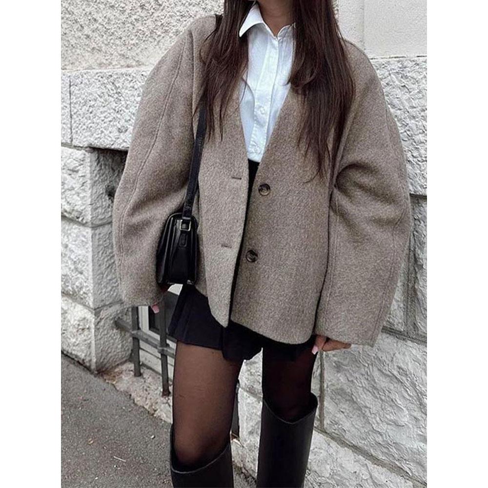 

Женские винтажные смеси, покрой, пиджак, пальто, модные свободные двубортные с длинными рукавами и карманами, женские куртки, шикарные женские пальто для поездок на работу