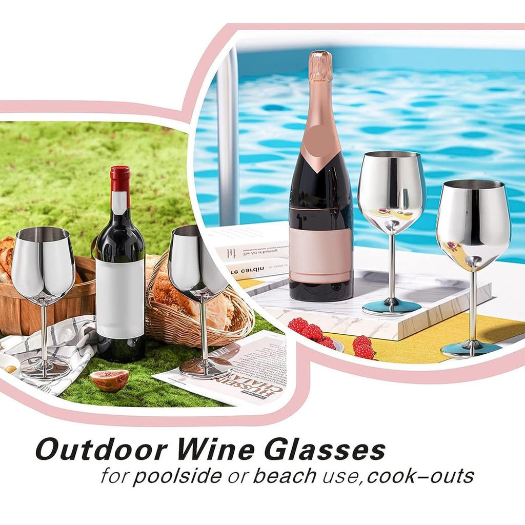 Stainless Steel Wine Glass 17 oz, Unbreakable Wine Glasses Unique and Cool Portable Metal Wine Glass for Outdoor Events, Picnics